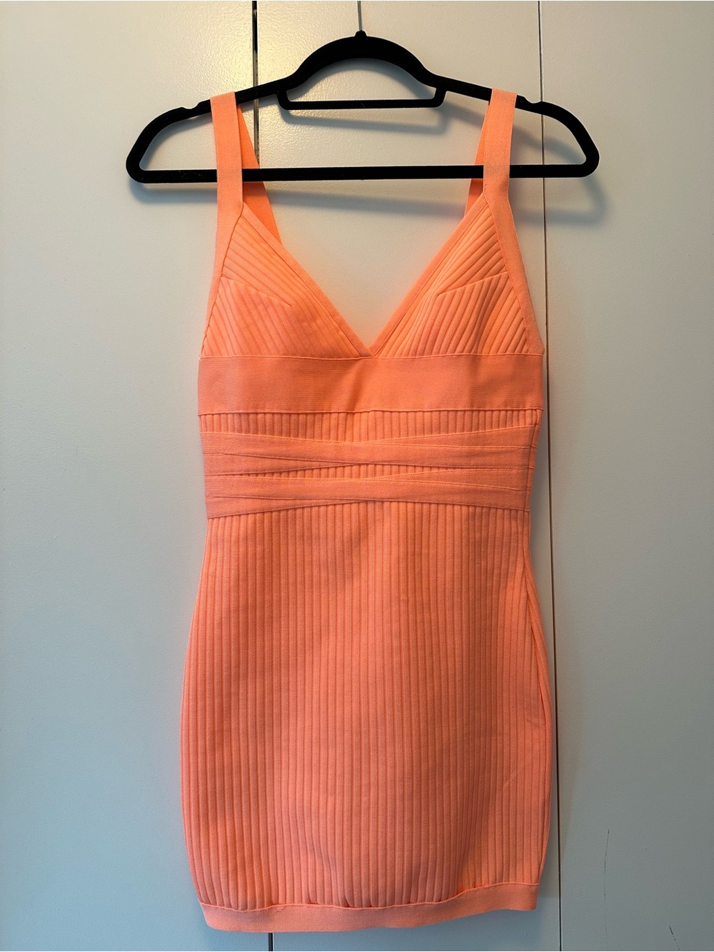 superdown Coral Ribbed V-Neck Bodycon Mini Dress